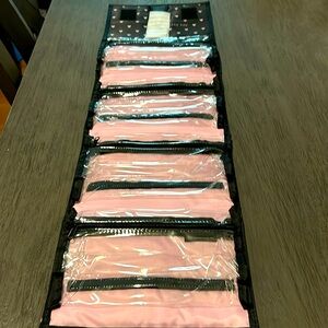 Women Makeup Travel Roll Up Bag, Black with Light Pink Hearts